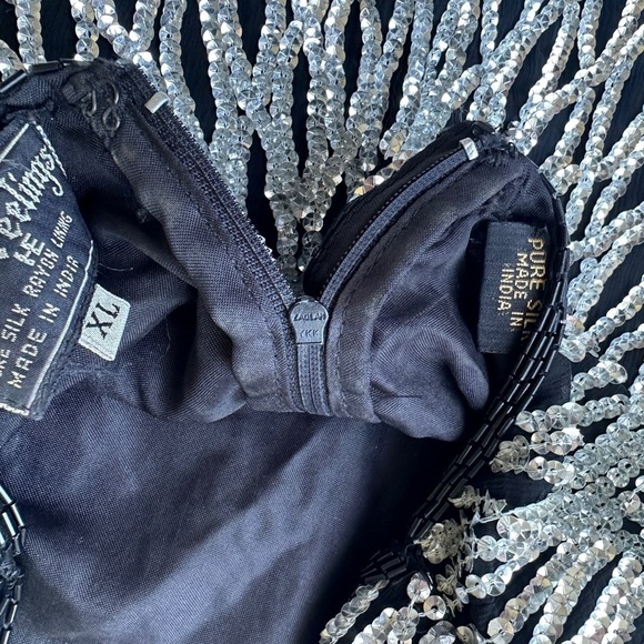 Vintage Royal Feelings Black Pure Silk Silver Sequin Ornate Evening Top FLAW XL - Picture 8 of 11